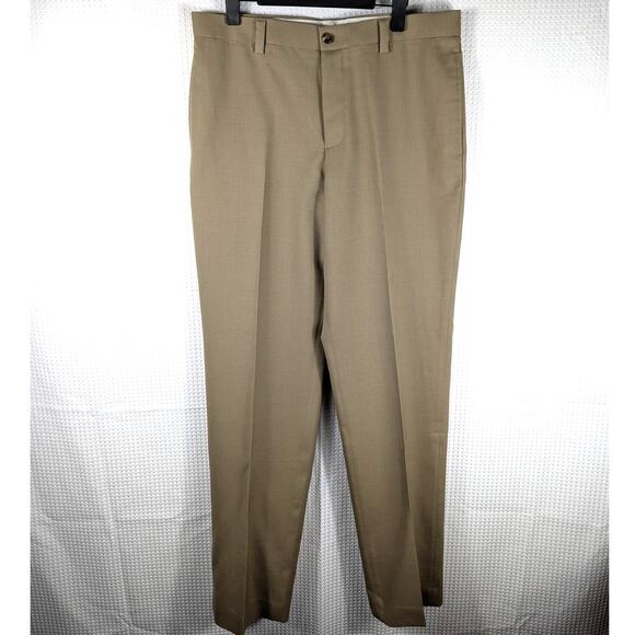 LL Bean 35x36 Classic Fit 100% Wool Dress Pants Brown Tan Men’s Trousers USA - Picture 1 of 4